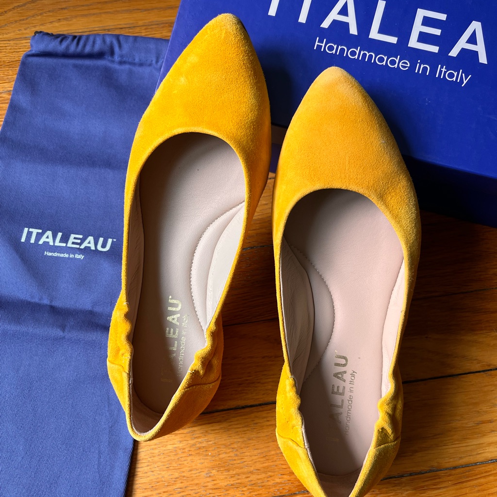 Italeau Mara Katia Ballet Flats Yellow Suede Shoes 36.5 Us 6 Handmade In Italy